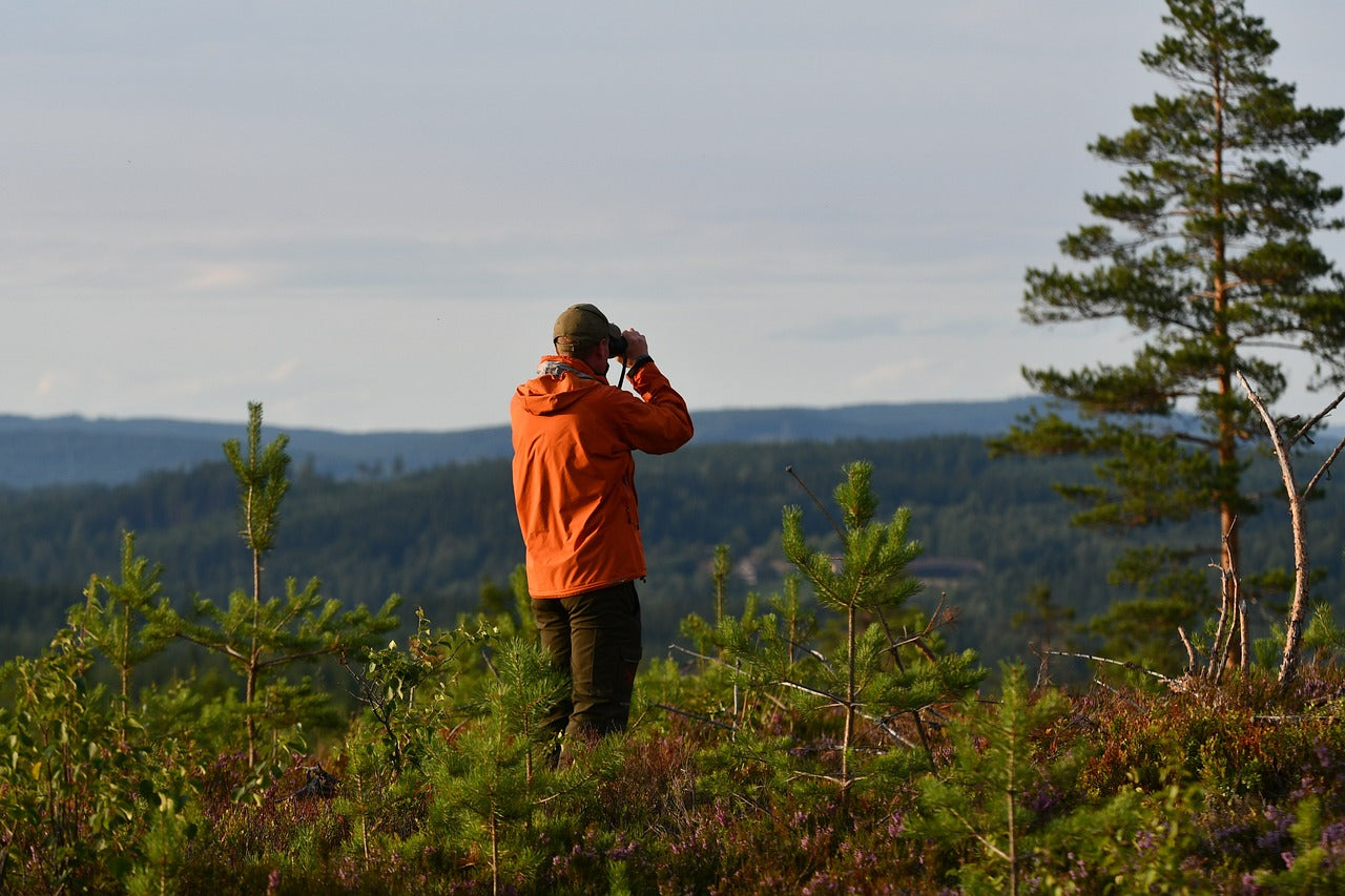 Homme qui observe la nature avec des jumelles